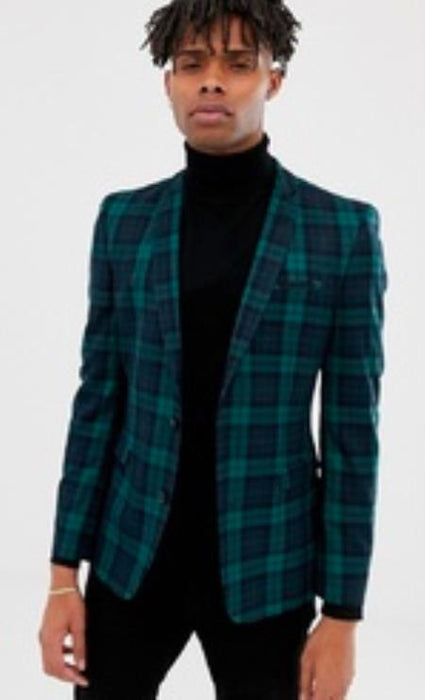 Mens Plaid Blazer - Windowpane Blazer - Textured Pattern Green