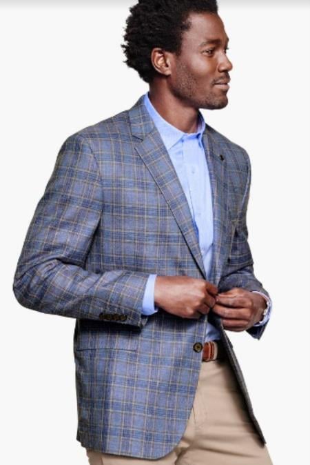 Mens Plaid Blazer - Windowpane Blazer - Textured Pattern Gray