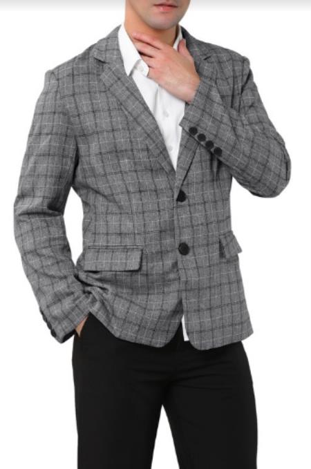 Mens Plaid Blazer - Windowpane Blazer - Textured Pattern Gray