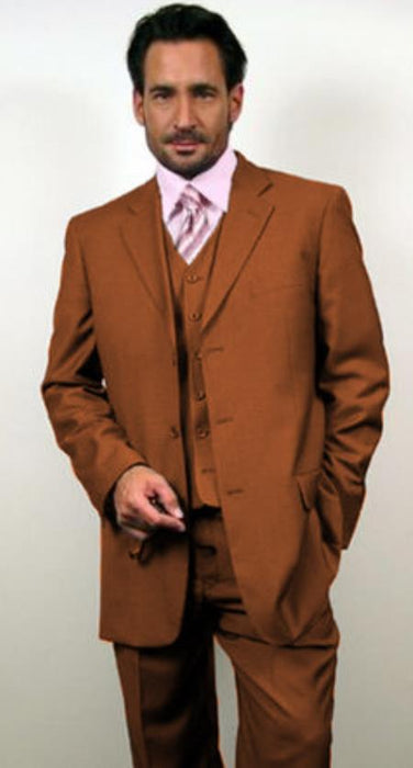 Classic Fit - Brown Suit - Three Button Vested Suit - Athletic Fit