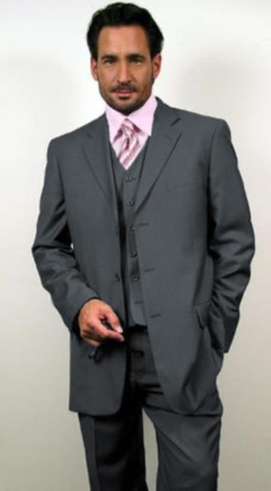 Classic Fit - Charcoal Suit - Three Button Vested Suit - Athletic Fit