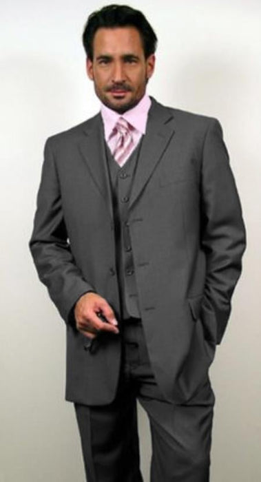 Classic Fit - Dark Grey Suit - Three Button Vested Suit - Athletic Fit