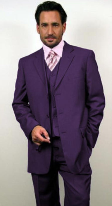 Classic Fit - Eggplant Suit - Three Button Vested Suit - Athletic Fit