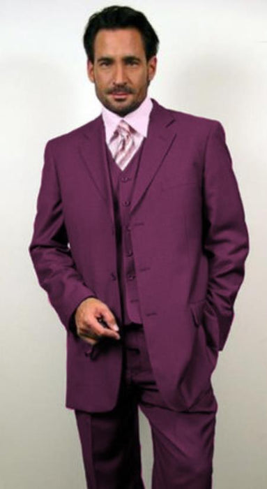 Classic Fit - 100% Plum Suit - Three Button Vested Suit - Athletic Fit