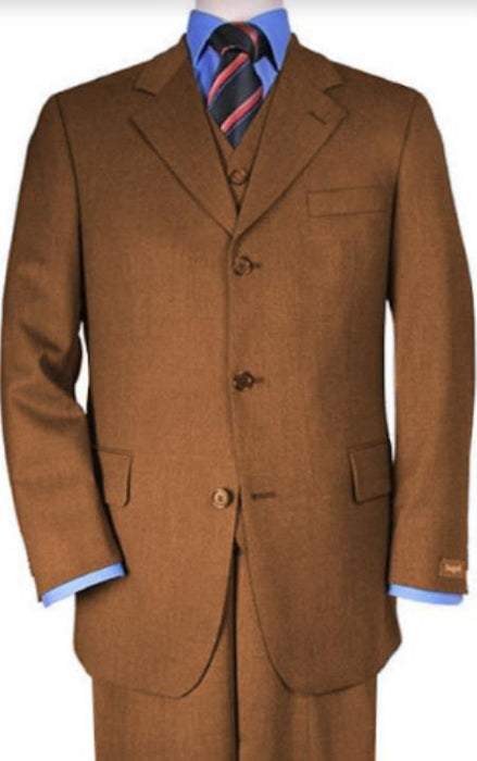 Classic Fit - Brown Suit - Three Button Vested Suit - Athletic Fit