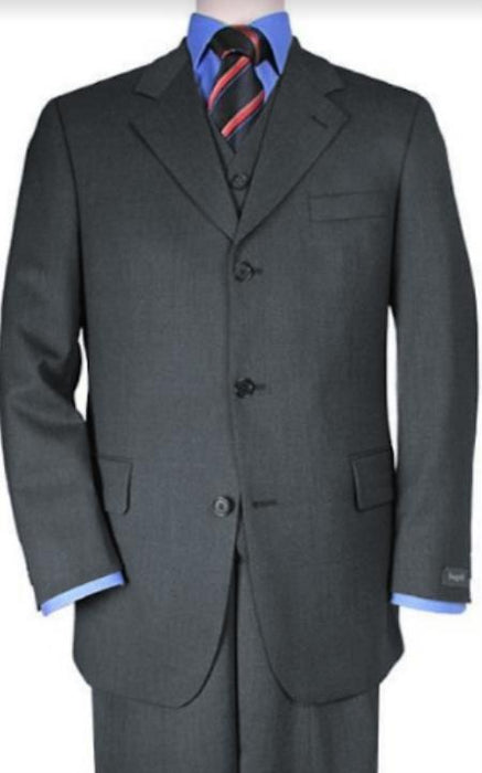 Classic Fit - Charcoal Suit - Three Button Vested Suit - Athletic Fit