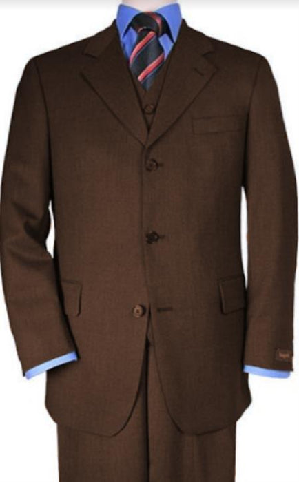 Classic Fit - Dark Brown Suit - Three Button Vested Suit - Athletic Fit