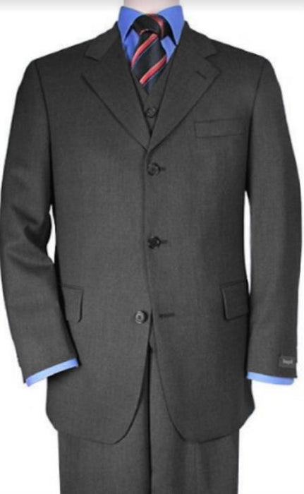 Classic Fit - Dark Grey Suit - Three Button Vested Suit - Athletic Fit