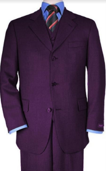 Classic Fit - Dark Purple Suit - Three Button Vested Suit - Athletic Fit