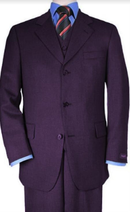 Classic Fit - Eggplant Suit - Three Button Vested Suit - Athletic Fit