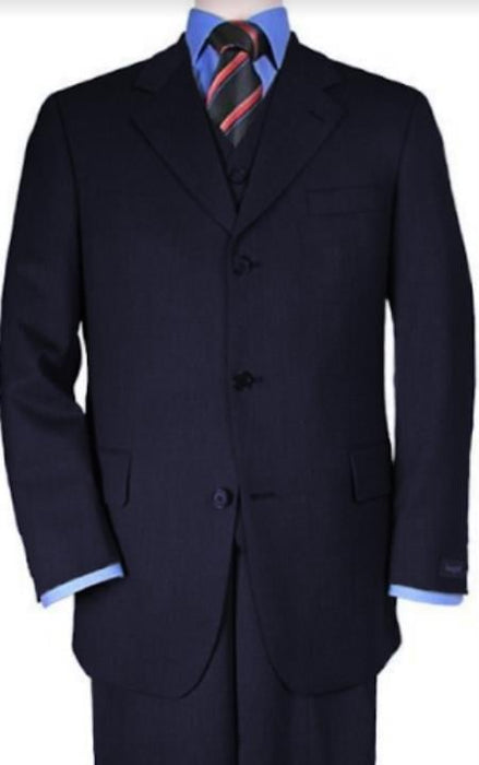 Classic Fit - Navy Suit - Three Button Vested Suit - Athletic Fit