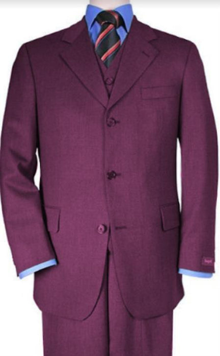 Classic Fit - Plum Suit - Three Button Vested Suit - Athletic Fit