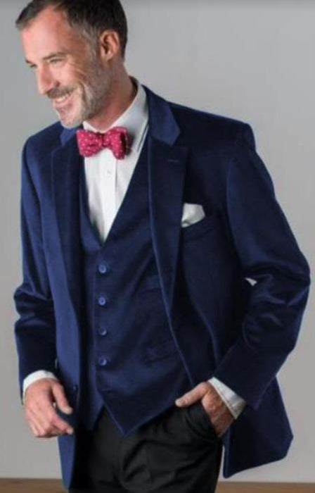 Slim Fit Navy Blue Velvet Suit