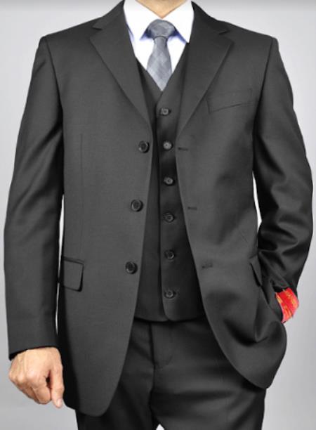 Classic Fit - 100% Dark Grey Suit - Three Button Vested Suit - Athletic Fit