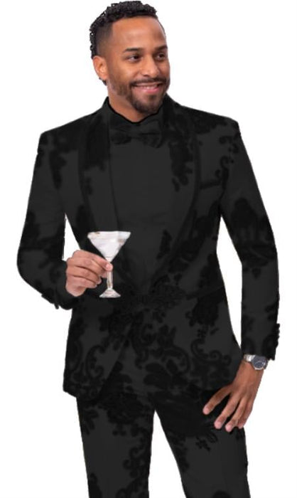 Black and Black Tuxedo - Flower Floral Suit - Paisley Suit