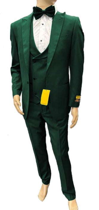 Mens One Button Peak Label Suit Dark Green