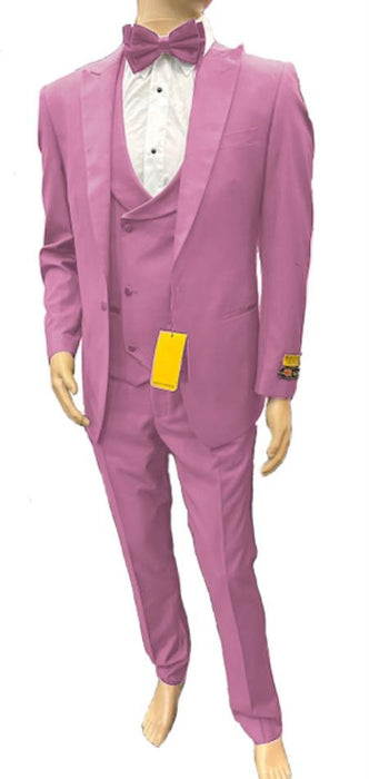 Mens One Button Peak Label Suit Pink - Slim Fit