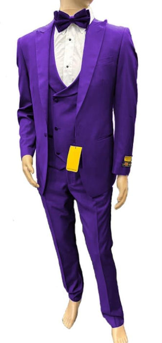 Mens One Button Peak Label Suit Purple