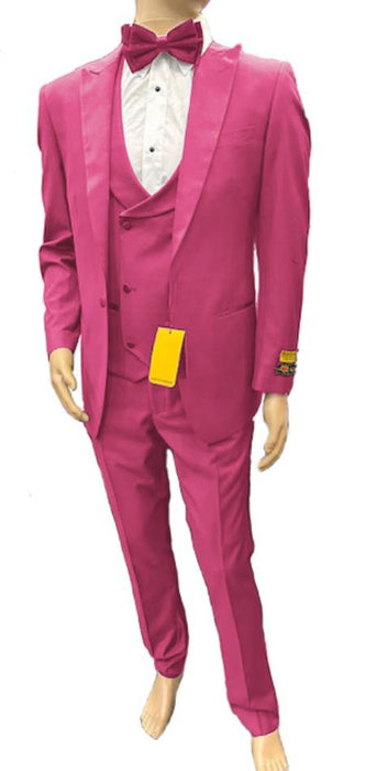 Mens One Button Peak Label Suit Rose