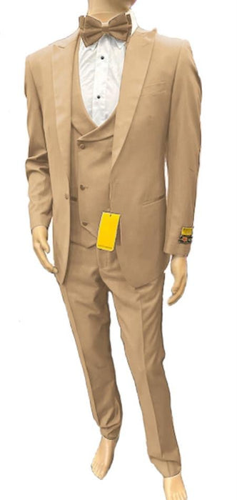 Mens One Button Peak Label Suit Tan