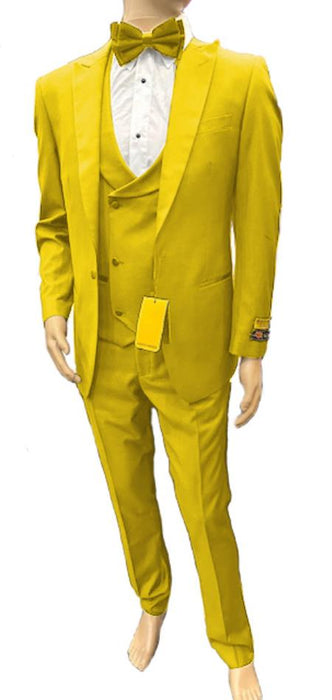 Mens One Button Peak Label Suit Yellow