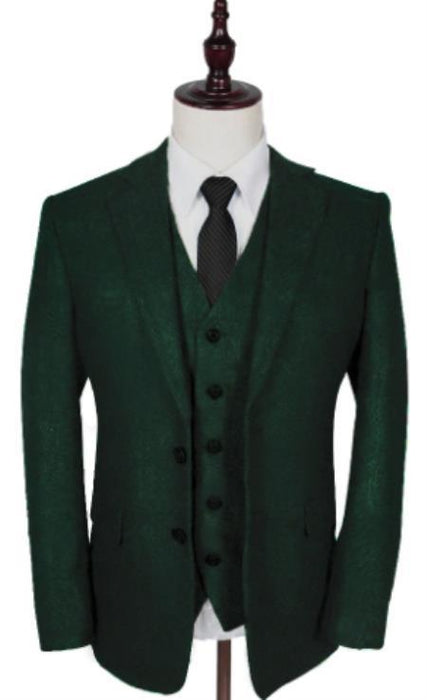 Mens Winter Suit - Suit For Cold Weather - Winter Color Tweed Herringbone Green Suit