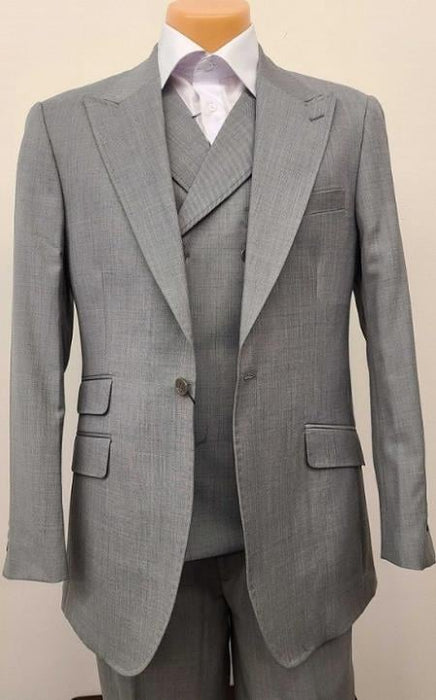 Mens Big and Tall Size Suits - Plus Size Mens Solid Grey Suit - Peak Lapel Ticket Pocket