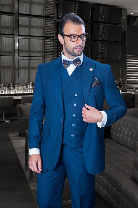 Mens Big and Tall Size Suits - Plus Size Mens Sapphire Suit - Peak Lapel Ticket Pocket