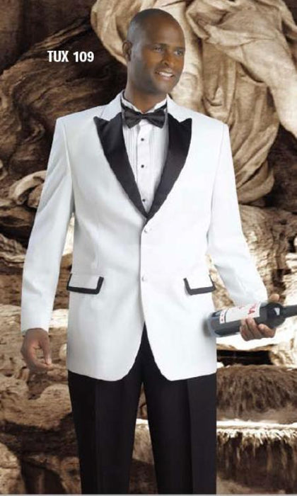 Mens White and Black Tuxedo Black Lapel - Black Trim