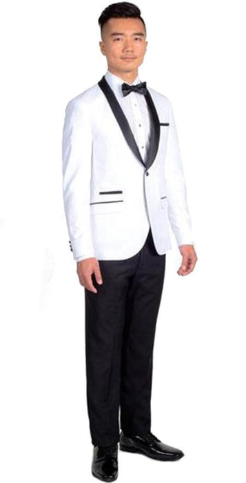 Mens White and Black Tuxedo Black Lapel - Black Trim