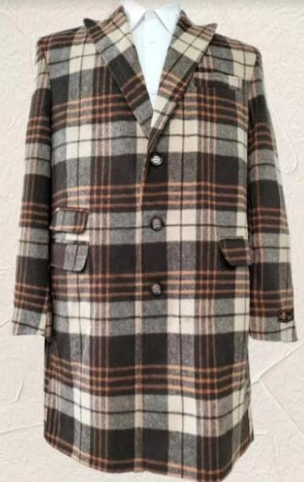 Mens Plaid Peacoat - Plaid Pattern Multicolor Coat