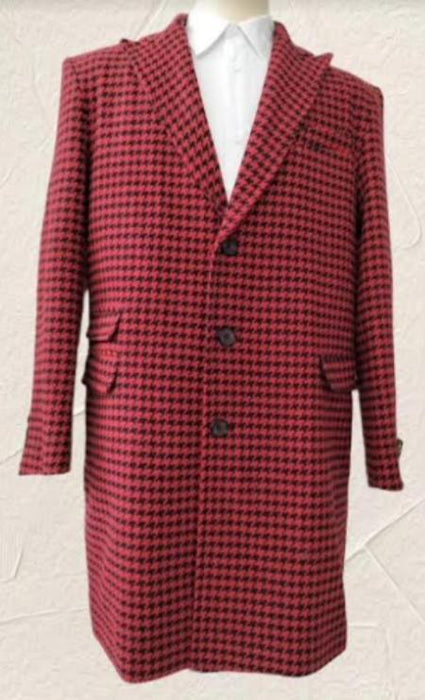 Mens Plaid Peacoat - Plaid Pattern Red Coat