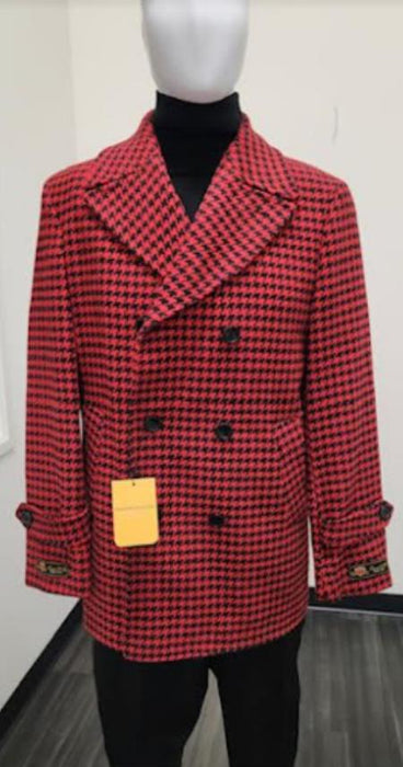 Mens Plaid Overcoat - Peacoat - Plaid Topcoats Red