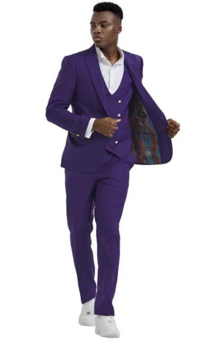 Mens Suits With Gold Buttons - Purple