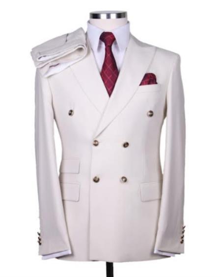 Mens Suits With Gold Buttons - White