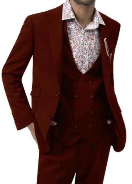 Mens 1920s Fashion Suit Wine Peak Lapel Low Cut Vest