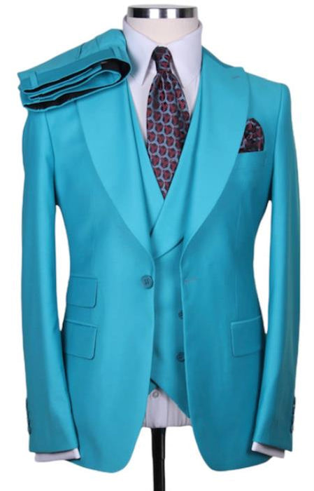 Big Lapel - Wide Lapel - Tom Ford Style Suit - Ticket Pocket - Turquoise Blue