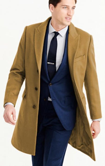 Mens Carcoat - Light Tan Three Quarter Peak Lapel Topcoat