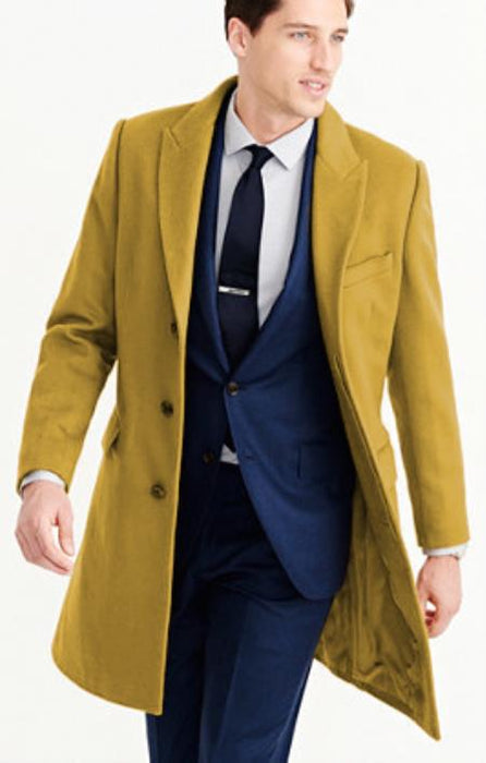 Mens Carcoat - Sand Three Quarter Peak Lapel Topcoat