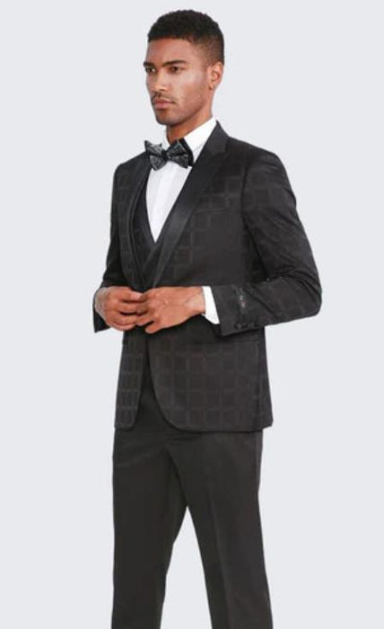 Black Floral Tuxedo Suit - Black Patterned Tuxedo Jacket