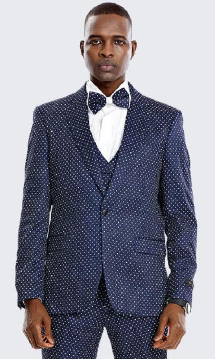 Mens Polka Dot Suit Navy