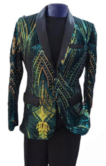 Mens Two Toned Sequin Blazer - Green Prom Shiny Tuxedo Slim Fit