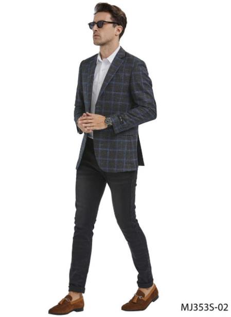 Grey Windowpane Sport Coat - Gray Plaid Blazer