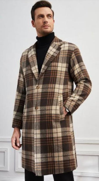 Mens Plaid Overcoat - Peacoat - Plaid Topcoats