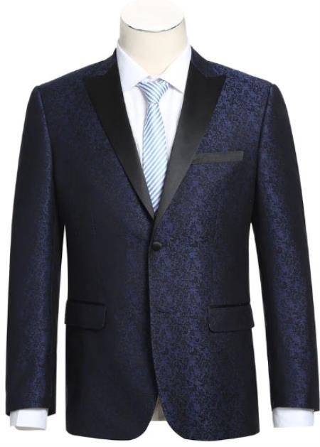 Mens Slim Fit Dark Blue Tuxedo Blazer