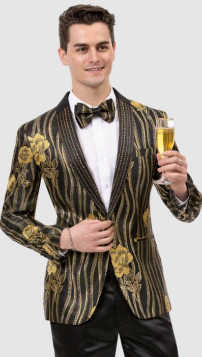 Mens Fashion with Matching Bowtie Black ~ Gold Blazer