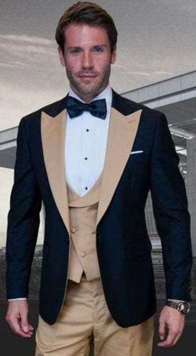 Statement Mens Champagne 3 Piece Modern Fit Designer Tuxedo