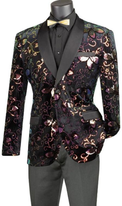 Mens Blazer - Paisley Sport Coat - Black Prom Tuxedo Dinner Jacket Blazer