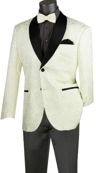 Mens Blazer - Paisley Sport Coat - White Prom Tuxedo Dinner Jacket Blazer