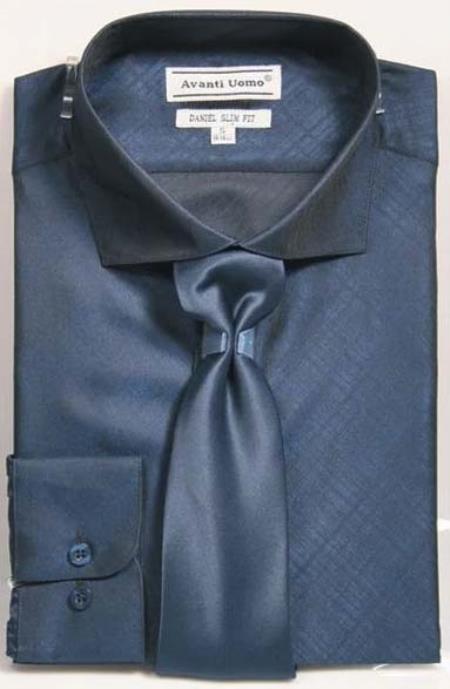 Mens Tapered Dress Shirts - Navy Shirt